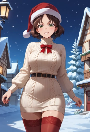 girls_und_panzer,reizei_mako,Christmas,sweater dress,stockings  - AI generated anime art