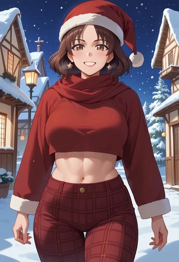 girls_und_panzer,reizei_mako,Christmas,plaid trousers  - AI generated anime art