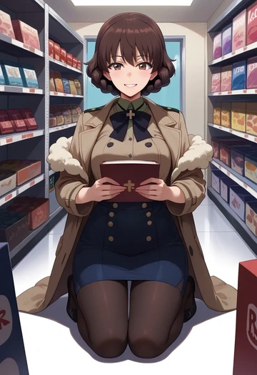 girls_und_panzer,reizei_mako,coat,long,double-breasted,pencil skirt  - AI generated anime art