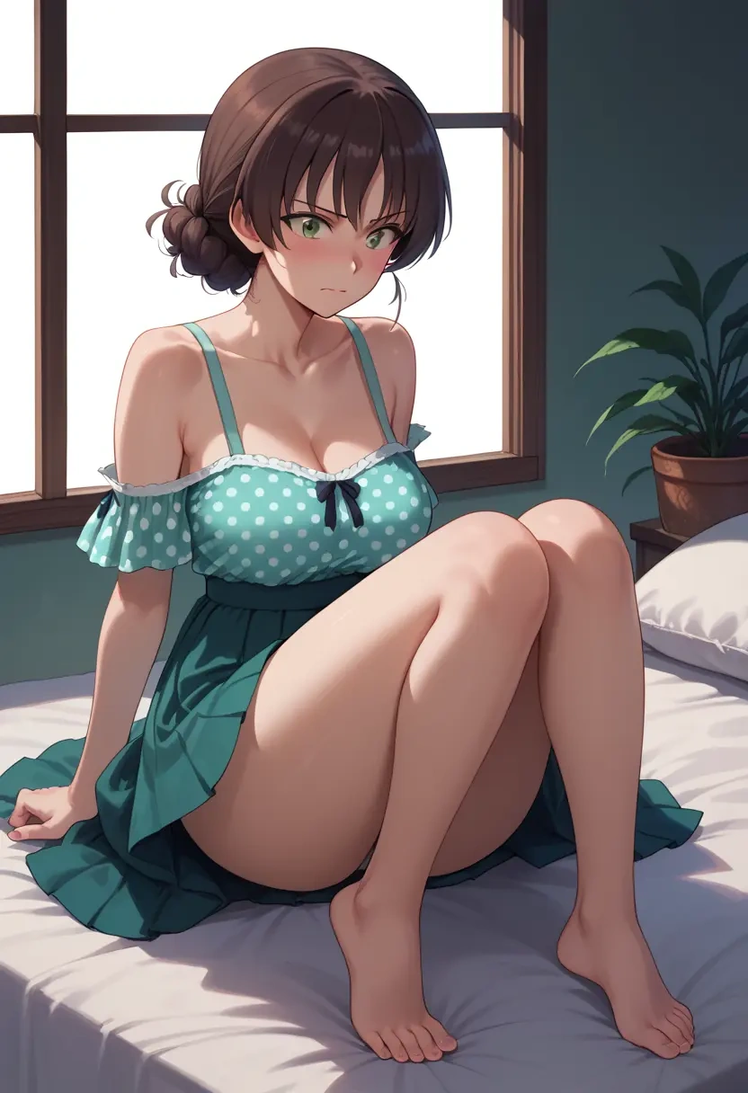 girls_und_panzer,reizei_mako,silk slip dress,polka dots  - 