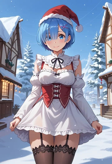 re_zero_kara_hajimeru_isekai_seikatsu,rem_(re_zero),sweater,stockings,Thigh garters  - AI generated anime art