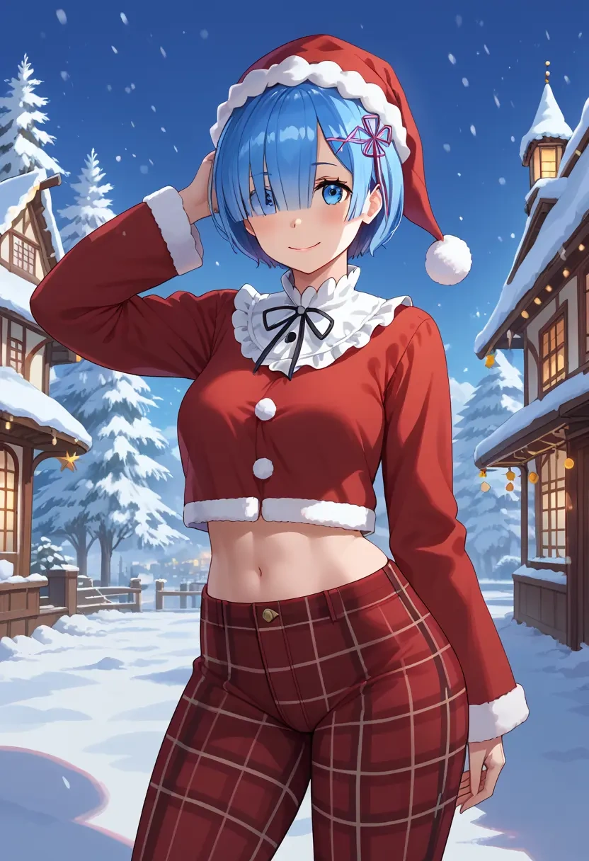 re_zero_kara_hajimeru_isekai_seikatsu,rem_(re_zero),Christmas,plaid trousers  - 