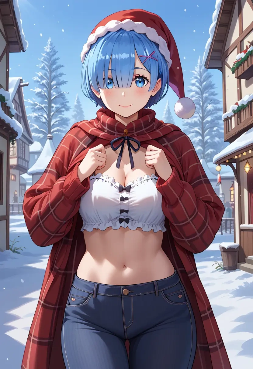 re_zero_kara_hajimeru_isekai_seikatsu,rem_(re_zero),Christmas,plaid trousers  - 