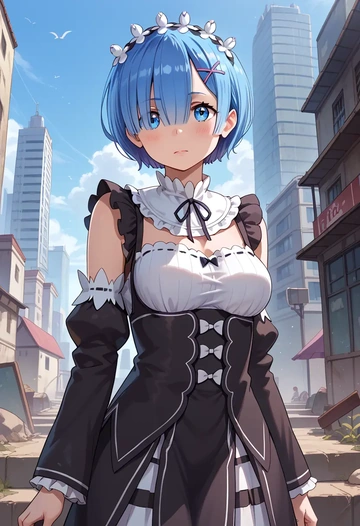 re_zero_kara_hajimeru_isekai_seikatsu,rem_(re_zero),turtleneck,knit,maxi skirt  - AI generated anime art