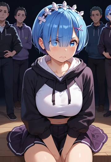 re_zero_kara_hajimeru_isekai_seikatsu,rem_(re_zero),crop hoodie,shorts  - AI generated anime art