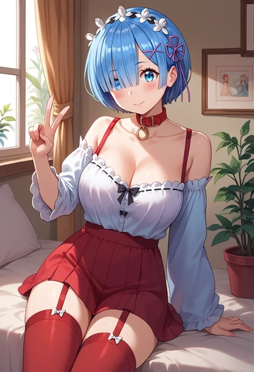 re_zero_kara_hajimeru_isekai_seikatsu,rem_(re_zero),collar,oversized,Thigh garters  - AI generated anime art