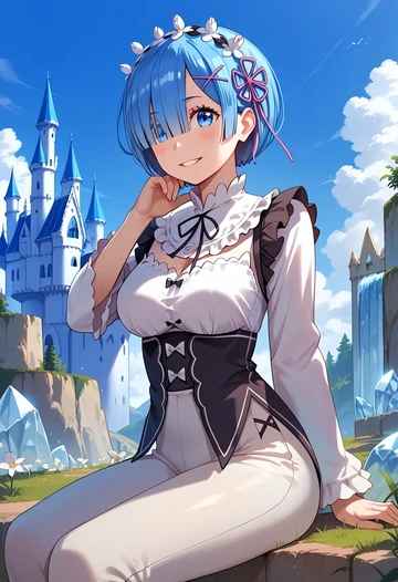 re_zero_kara_hajimeru_isekai_seikatsu,rem_(re_zero),vest,quilted,jogger pants  - AI generated anime art