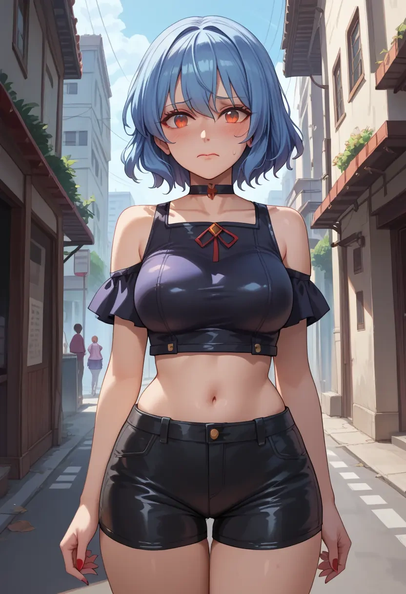 touhou,remilia_scarlet,leather,shorts,crop top  - 