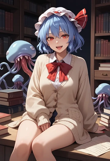 touhou,remilia_scarlet,cardigan,oversized,wide-leg pants  - AI generated anime art