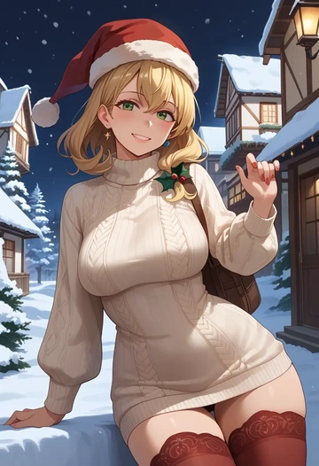 kantai_collection,rensouhou_chan,Christmas,sweater dress,stockings  - AI generated anime art