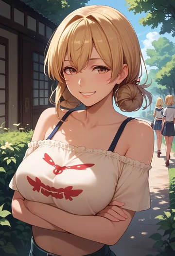 kantai_collection,rensouhou_chan,off-shoulder top,dolphin shorts  - AI generated anime art