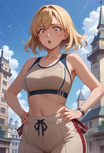 kantai_collection,rensouhou_chan,sports bra,wide-leg joggers  - AI generated anime art