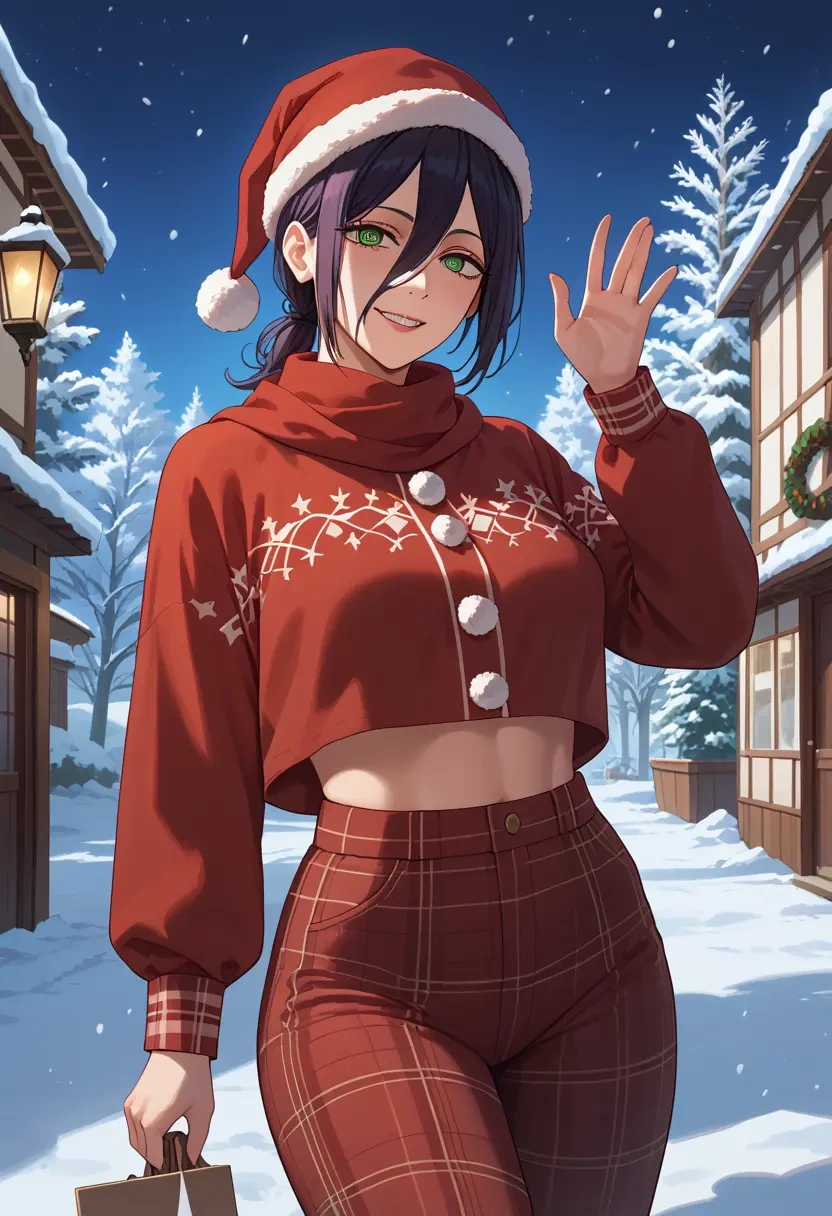 chainsaw_man,reze_(chainsaw_man),Christmas,plaid trousers  - 