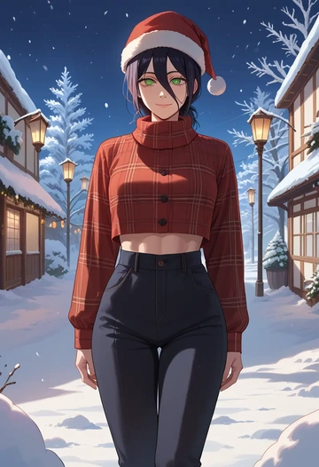 chainsaw_man,reze_(chainsaw_man),Christmas,plaid trousers  - AI generated anime art