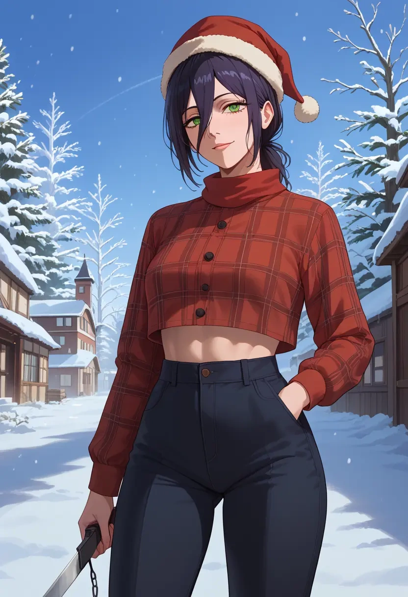 chainsaw_man,reze_(chainsaw_man),Christmas,plaid trousers  - 