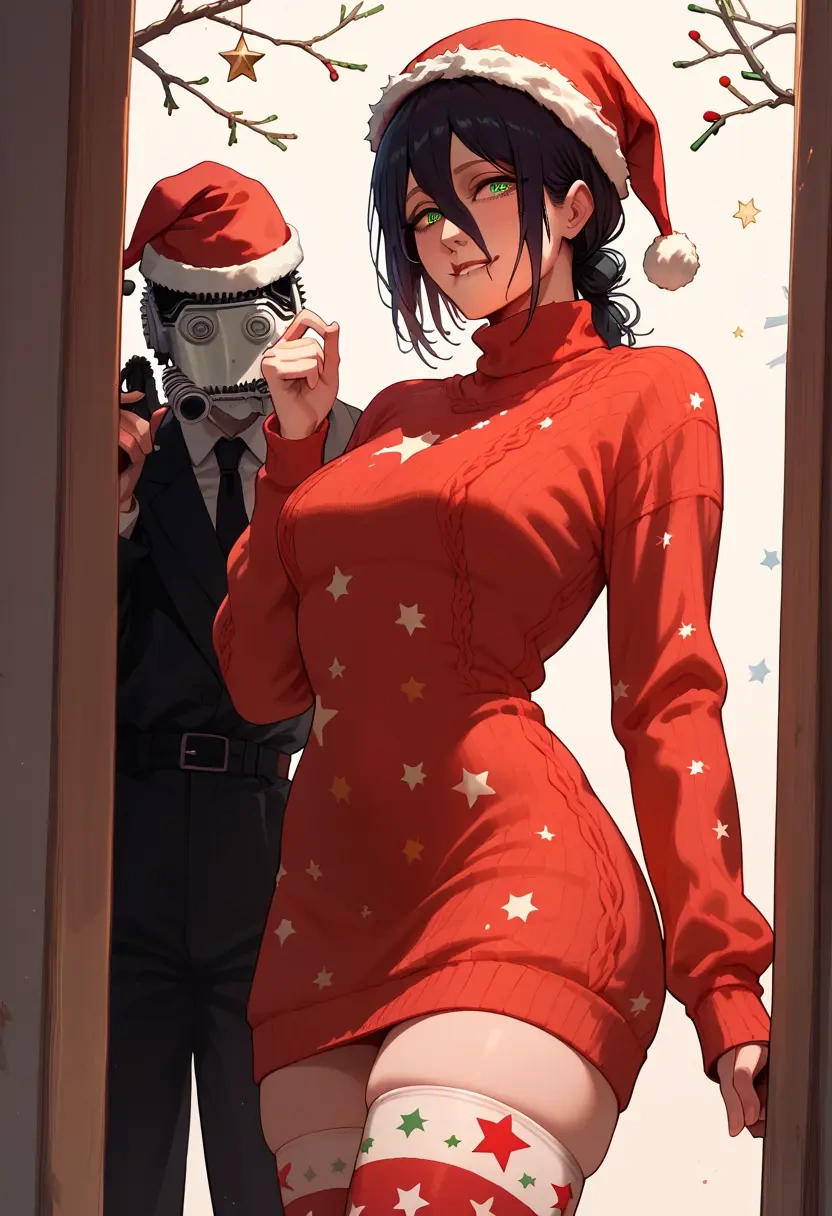 chainsaw_man,reze_(chainsaw_man),Christmas,sweater dress,stockings  - 