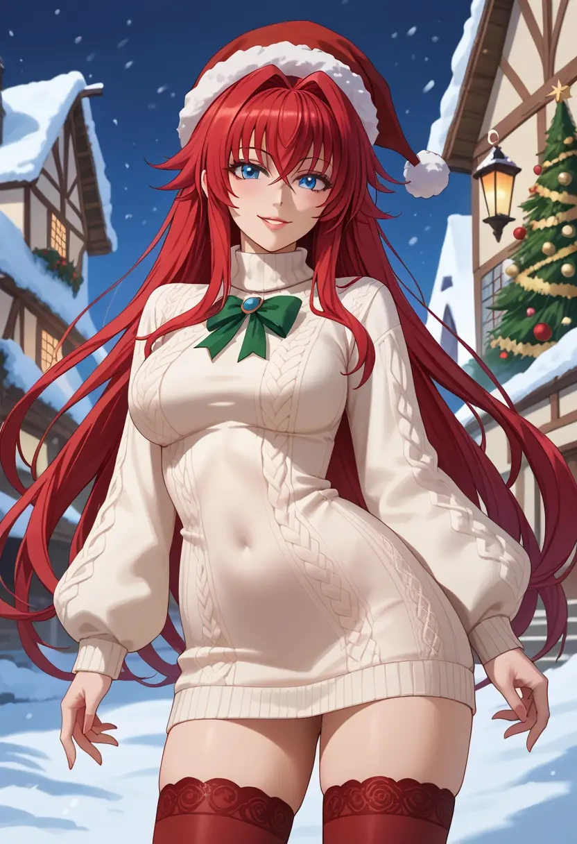 high_school_dxd,rias_gremory,Christmas,sweater dress,stockings  - 