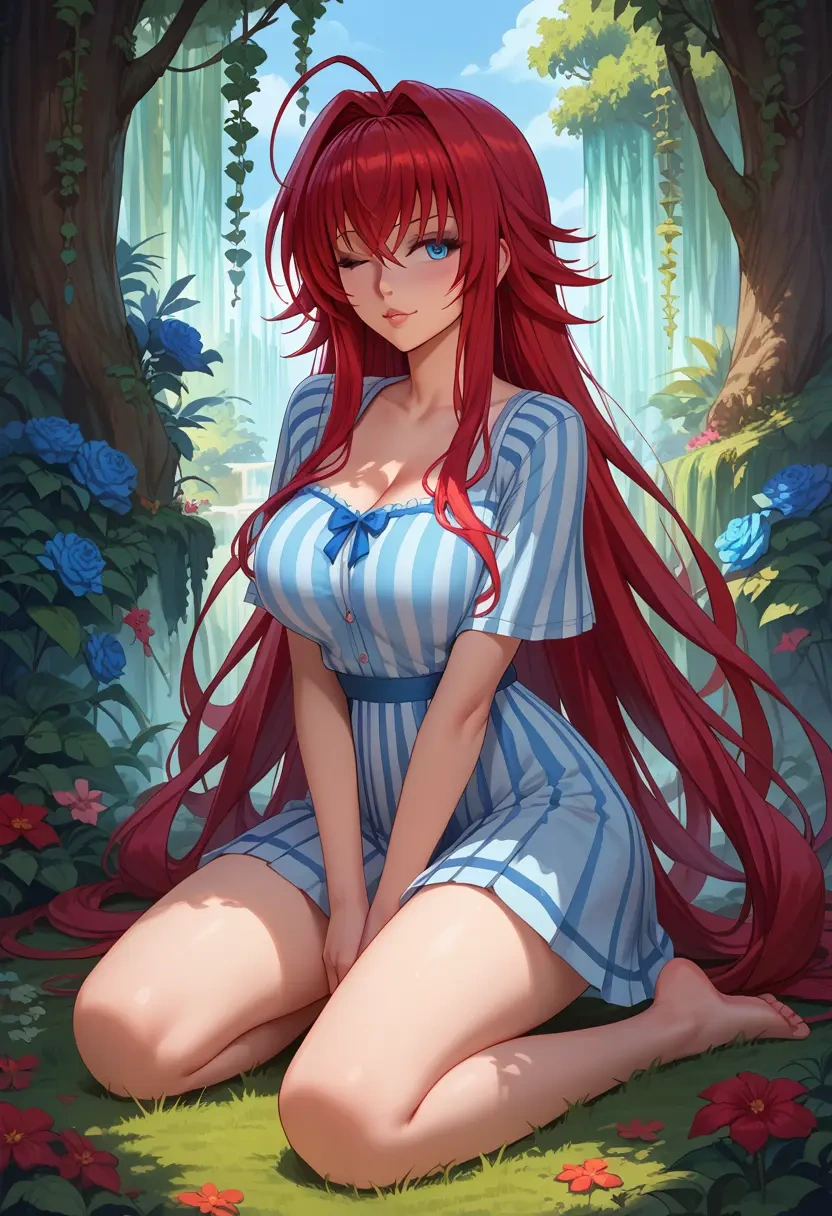 high_school_dxd,rias_gremory,striped graffiti blouse,dolphin shorts  - 