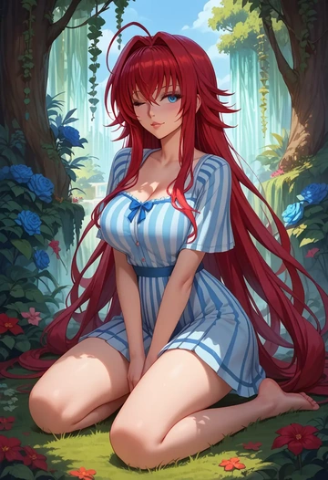 high_school_dxd,rias_gremory,striped graffiti blouse,dolphin shorts  - AI generated anime art