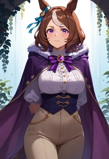 umamusume,rice_shower_(umamusume),cape,hooded,leather pants  - AI generated anime art