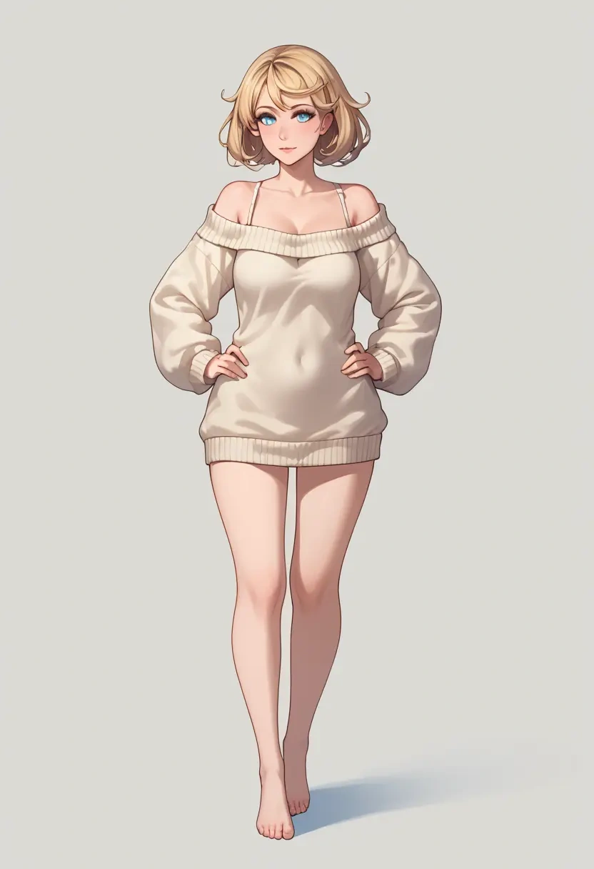 kantai_collection,richelieu_(kancolle),Hands on hips,off-shoulder,sweater  - 