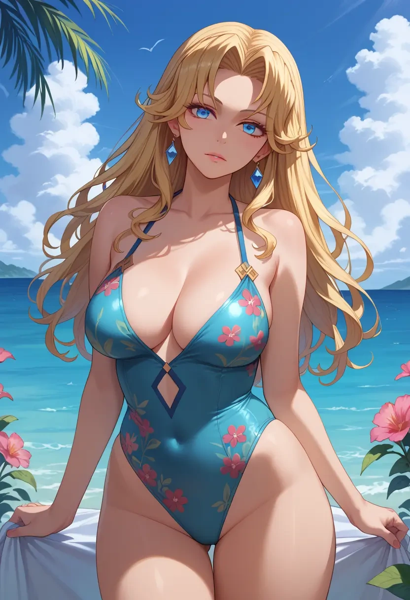 seiken_densetsu,riesz,swimsuit,floral print  - 