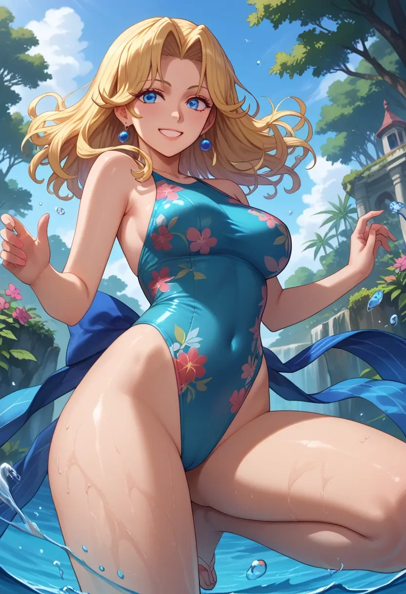 seiken_densetsu,riesz,swimsuit,floral print  - 