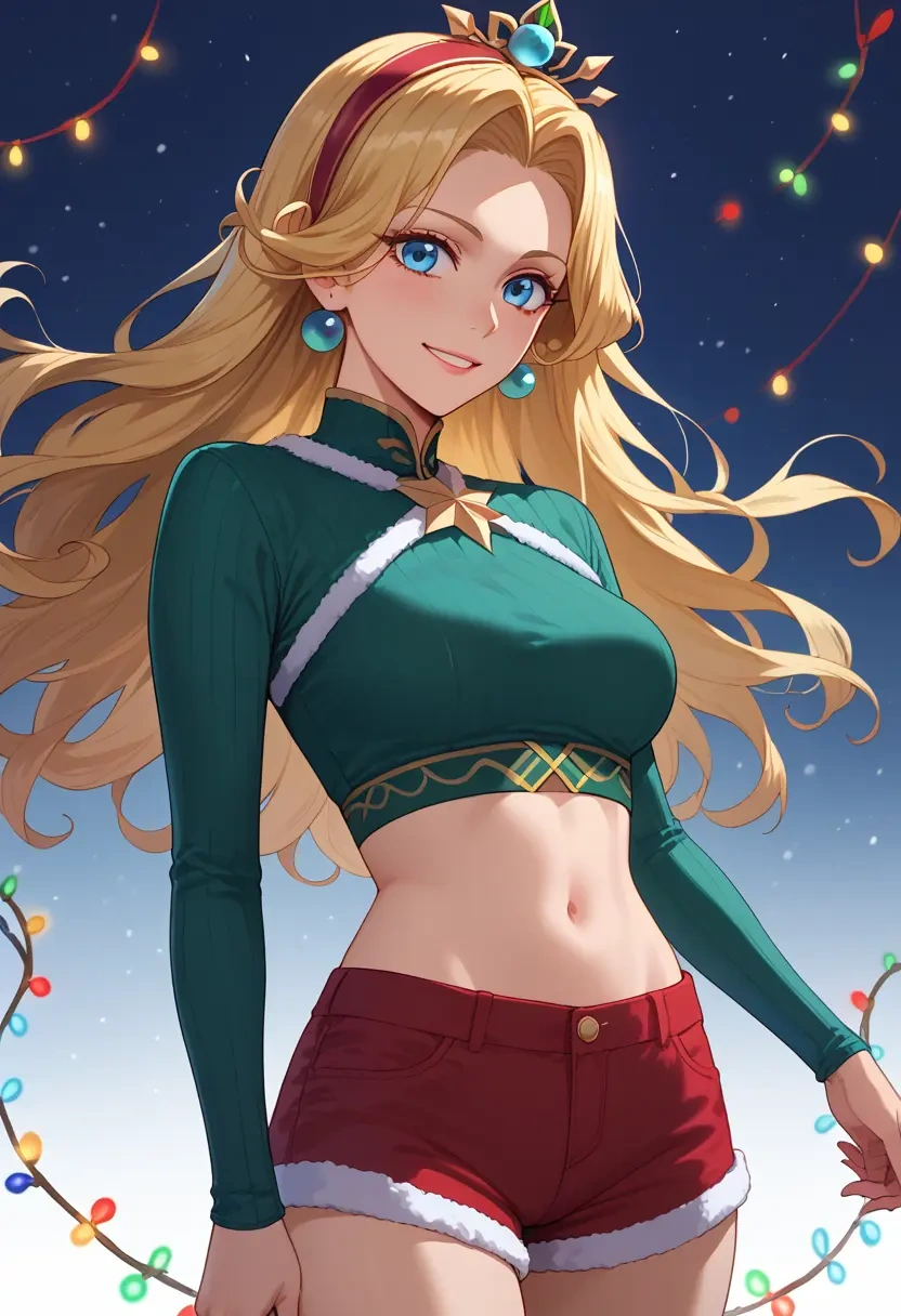 seiken_densetsu,riesz,Christmas,red velvet shorts  - 