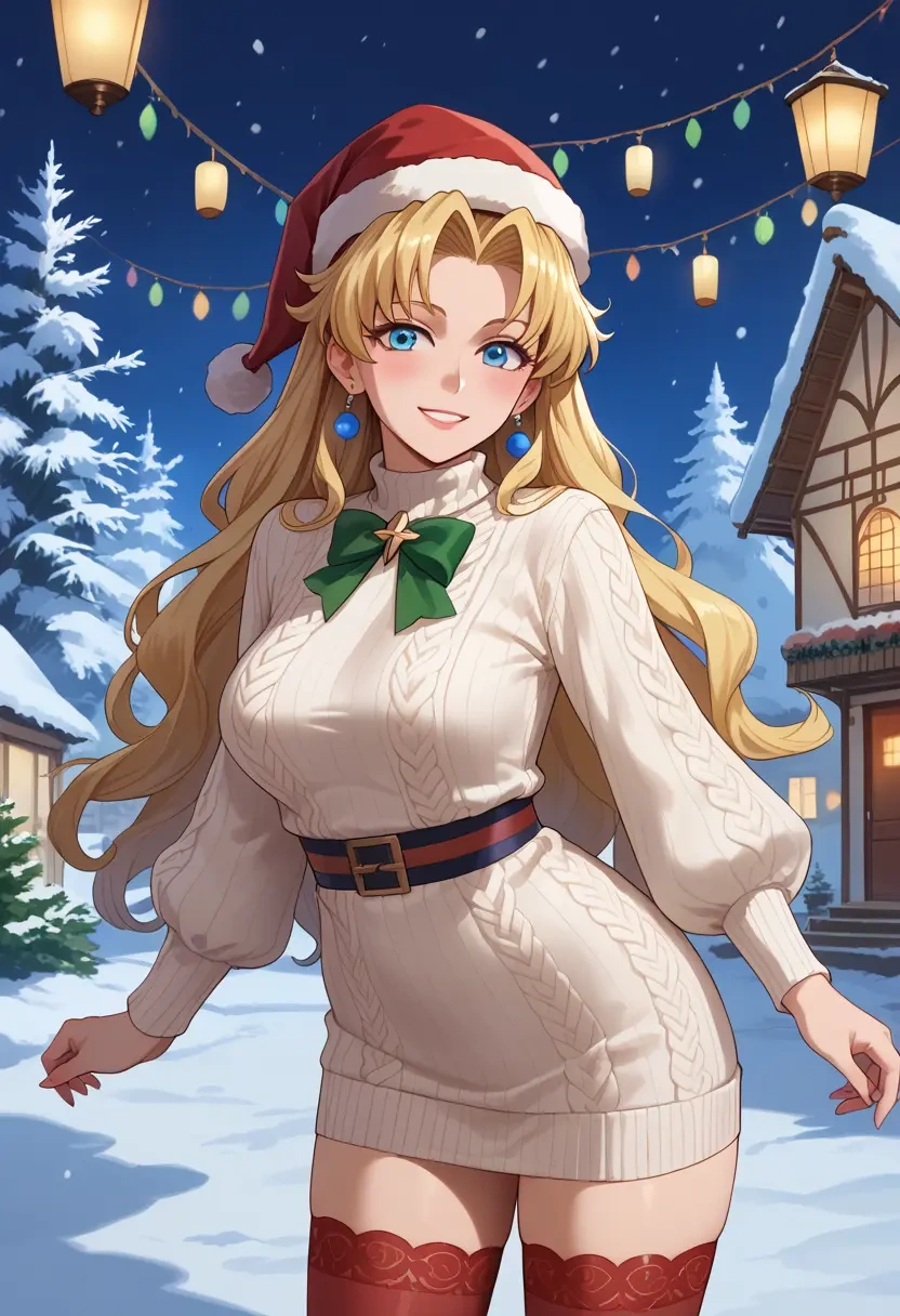 seiken_densetsu,riesz,Christmas,sweater dress,stockings  - 