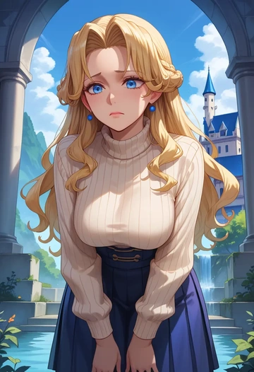 seiken_densetsu,riesz,skirt,pleated,turtleneck sweater  - AI generated anime art