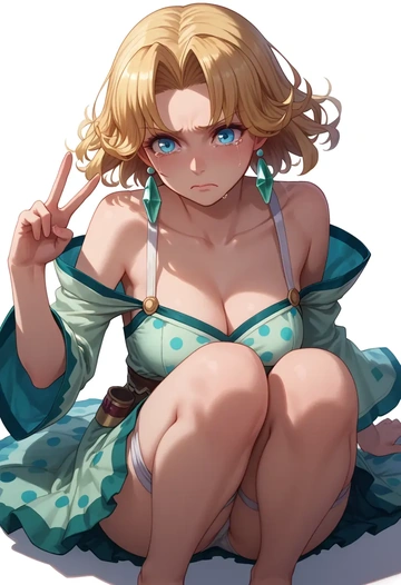 seiken_densetsu,riesz,silk slip dress,polka dots  - AI generated anime art