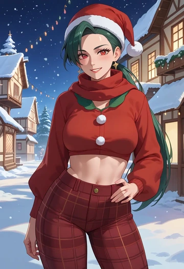 pokemon,rika_(pokemon),Christmas,plaid trousers  - AI generated anime art