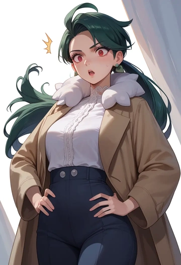 pokemon,rika_(pokemon),coat,fur-collar,tailored trousers  - AI generated anime art