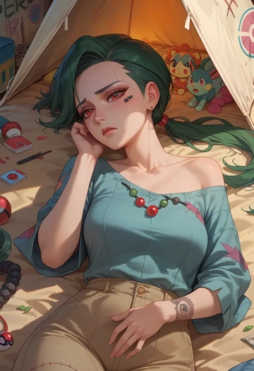 pokemon,rika_(pokemon),patchwork graffiti top,dolphin shorts  - AI generated anime art