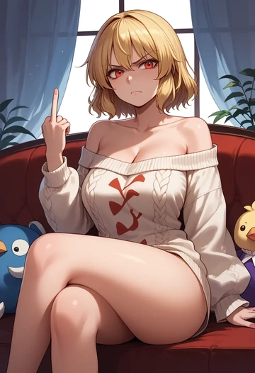 touhou,ringo_(touhou),off-shoulder,sweater  - AI generated anime art