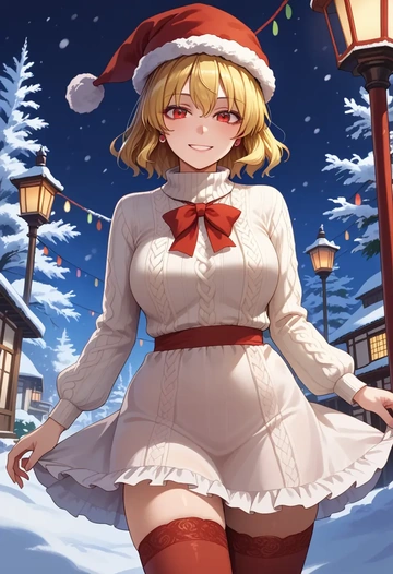 touhou,ringo_(touhou),Christmas,sweater dress,stockings  - AI generated anime art