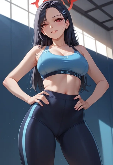 blue_archive,rio_(blue_archive),yoga shorts, bra  - AI generated anime art