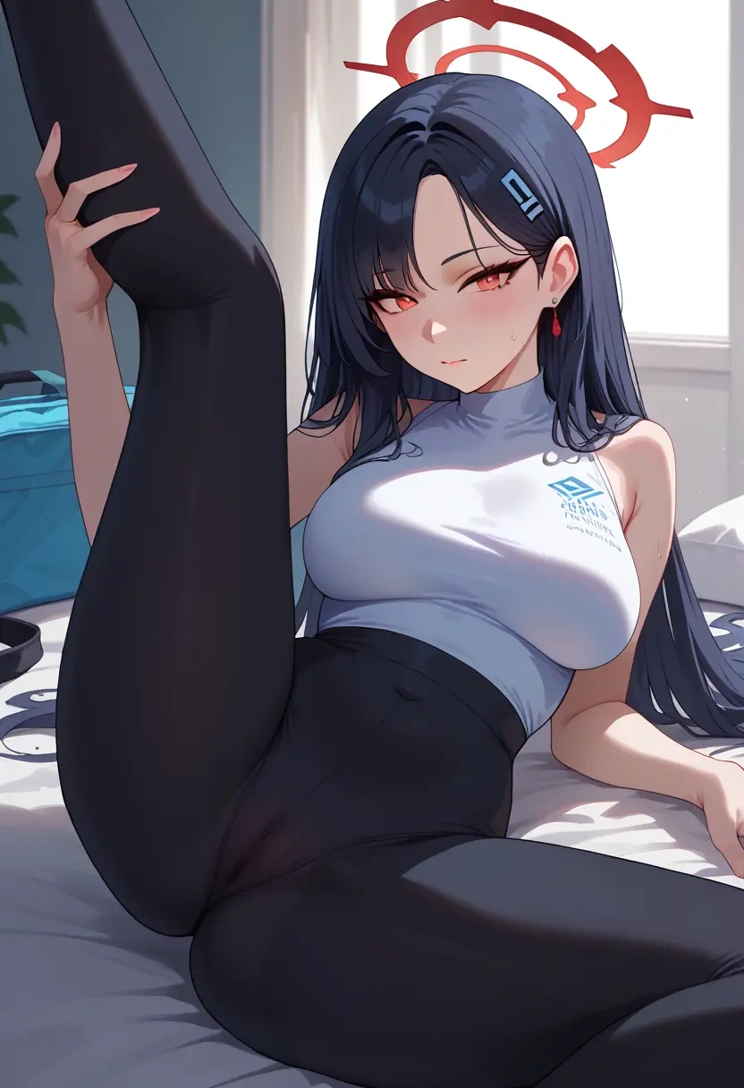 blue_archive,rio_(blue_archive),yoga, leggings,spread legs,one leg up,sexy  - 