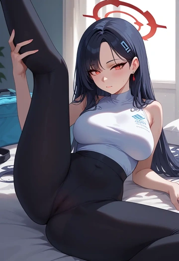 blue_archive,rio_(blue_archive),yoga, leggings,spread legs,one leg up,sexy  - AI generated anime art