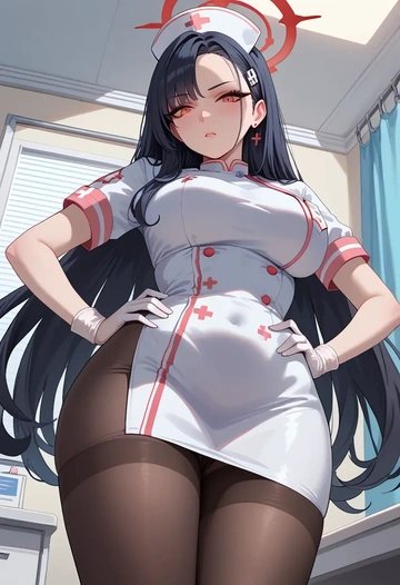 blue_archive,rio_(blue_archive),nurse pantyhose,mini skirt, sexy  - AI generated anime art