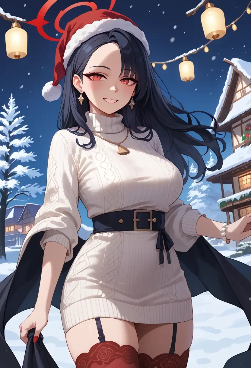 blue_archive,rio_(blue_archive),Christmas,sweater dress,stockings  - 