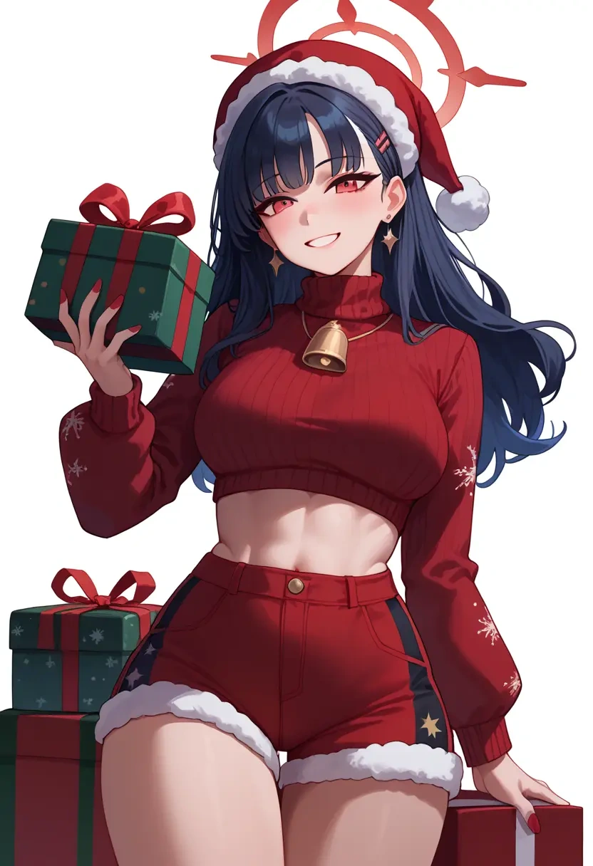 blue_archive,rio_(blue_archive),Christmas,red velvet shorts,turtleneck sweater  - 