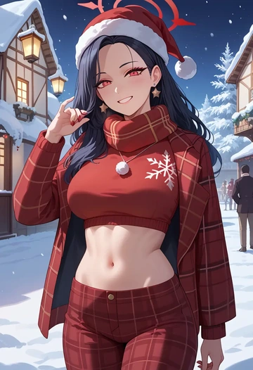 blue_archive,rio_(blue_archive),Christmas,plaid trousers  - AI generated anime art