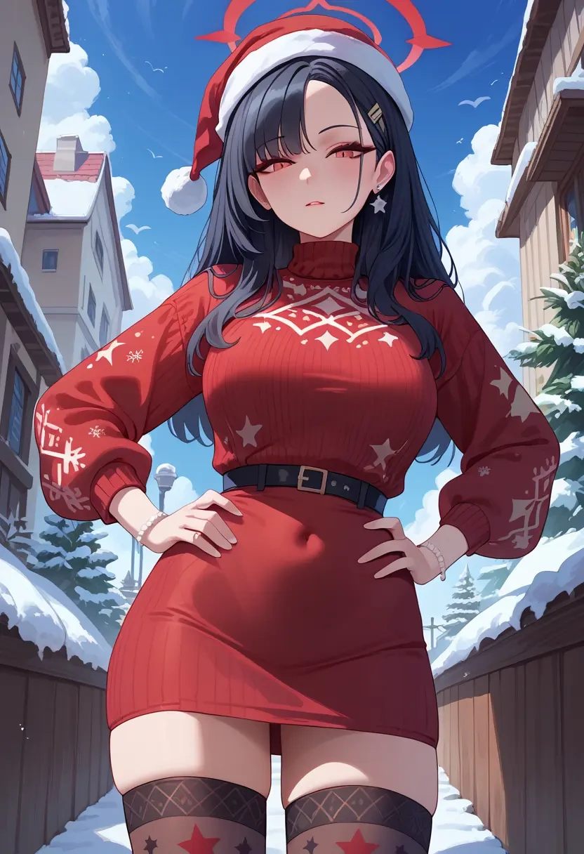 blue_archive,rio_(blue_archive),Christmas,sweater dress,stockings  - 