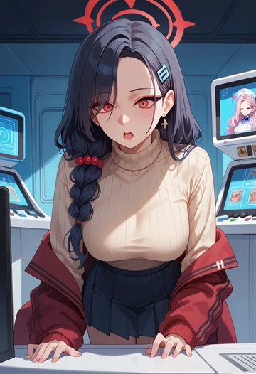 blue_archive,rio_(blue_archive),skirt,pleated,turtleneck sweater  - AI generated anime art