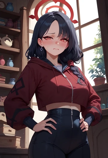 blue_archive,rio_(blue_archive),crop hoodie,shorts  - AI generated anime art