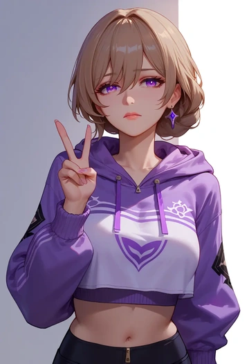 honkai_(series),rita_rossweisse,crop hoodie,shorts  - AI generated anime art