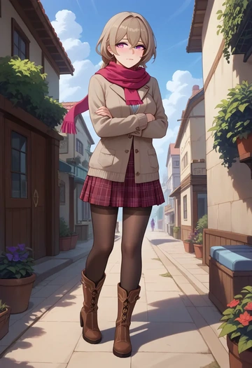 honkai_(series),rita_rossweisse,winter,student uniform,fur-lined parka  - AI generated anime art