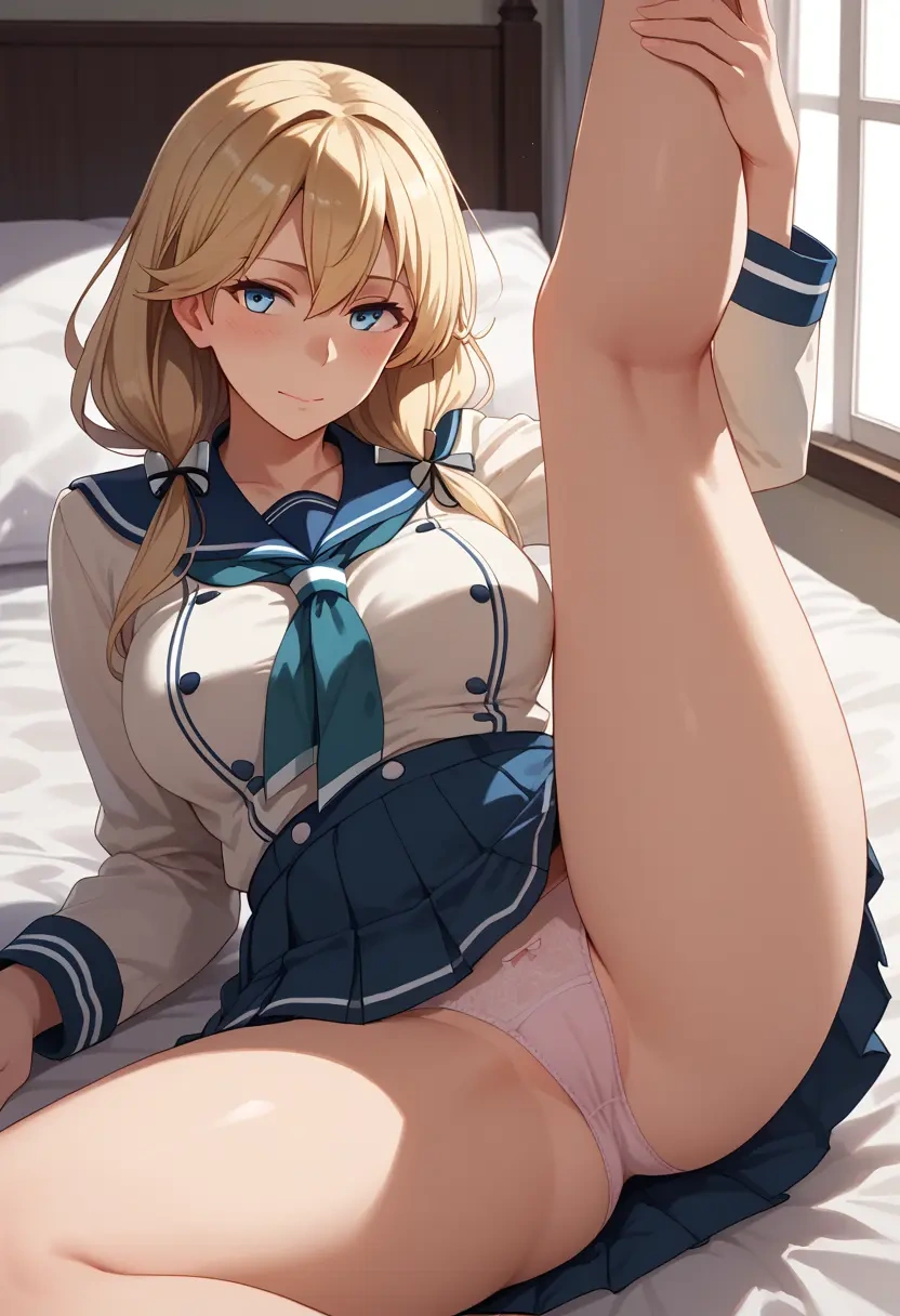 kantai_collection,ro-500_(kancolle),mini skirt,panties,spread legs,one leg up,sexy  - 