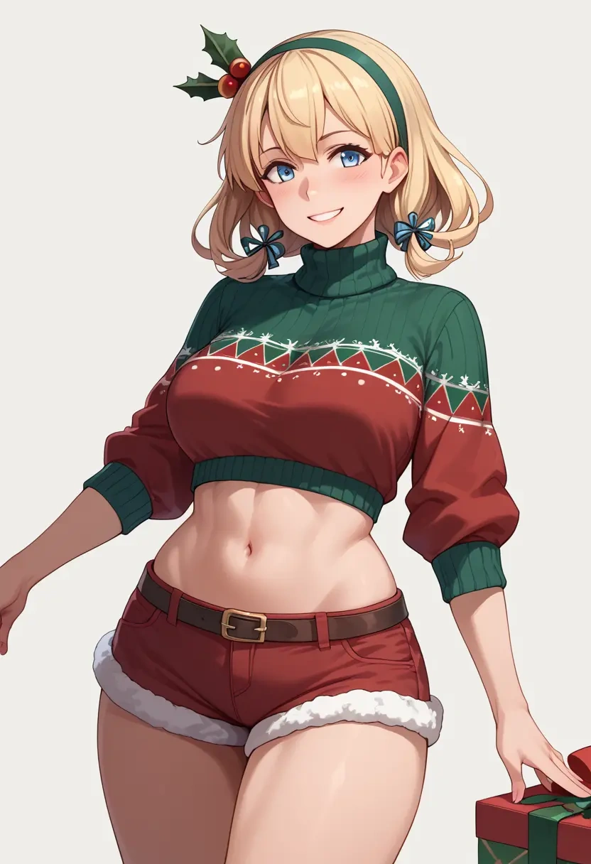 kantai_collection,ro-500_(kancolle),Christmas,red velvet shorts,turtleneck sweater  - 